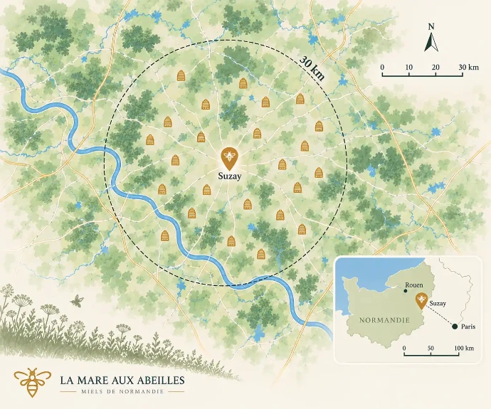 Carte des emplacements des ruchers de la Mare aux abeilles Carte des emplacements des ruchers de la Mare aux abeilles