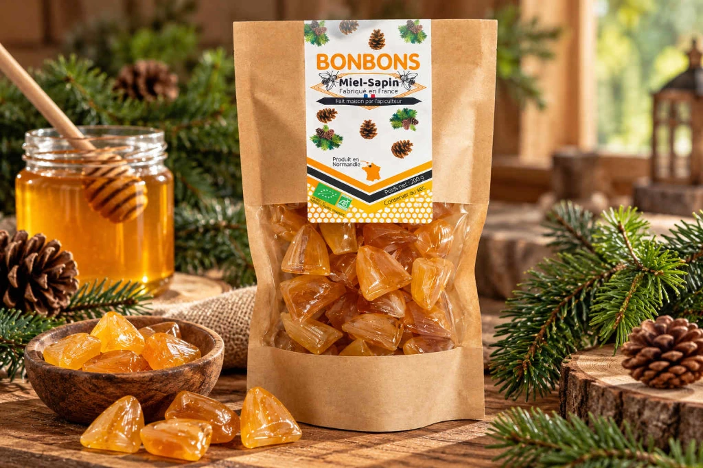 Bonbons miel-sapin  la mare aux abeilles en situation.webp